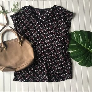 Bird print black lightweight top pink